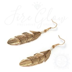 Boho Chic Gold Tone Dangling Feather Earrings